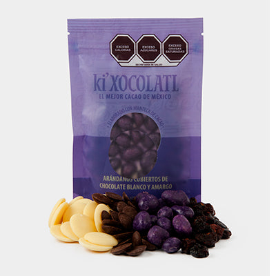 BOLSA DE ARANDANOS CUBIERTOS DE CHOCOLATE BLANCO Y SEMI-AMARGO 100 GR