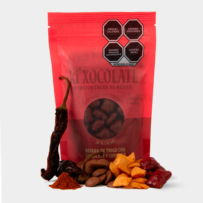 BOTANA DE TRIGO CUBIERTA DE CHOCOLATE CON LECHE Y CHIPOTLE 150 GR