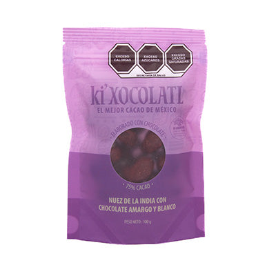 BOLSA DE NUEZ DE LA INDIA CON CHOCOLATE OBSCURO Y BLANCO 100 GR