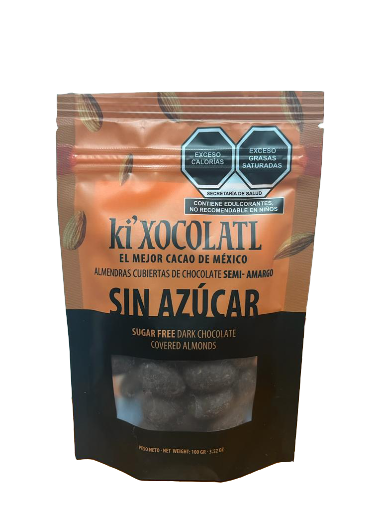 Ki'Xocolatl Almendras Cubiertas de Chocolate Semi-Amargo Sin Azúcar